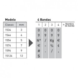Numerador Trodat 15124, 4 bandas de 12 mm. caracteres especiales